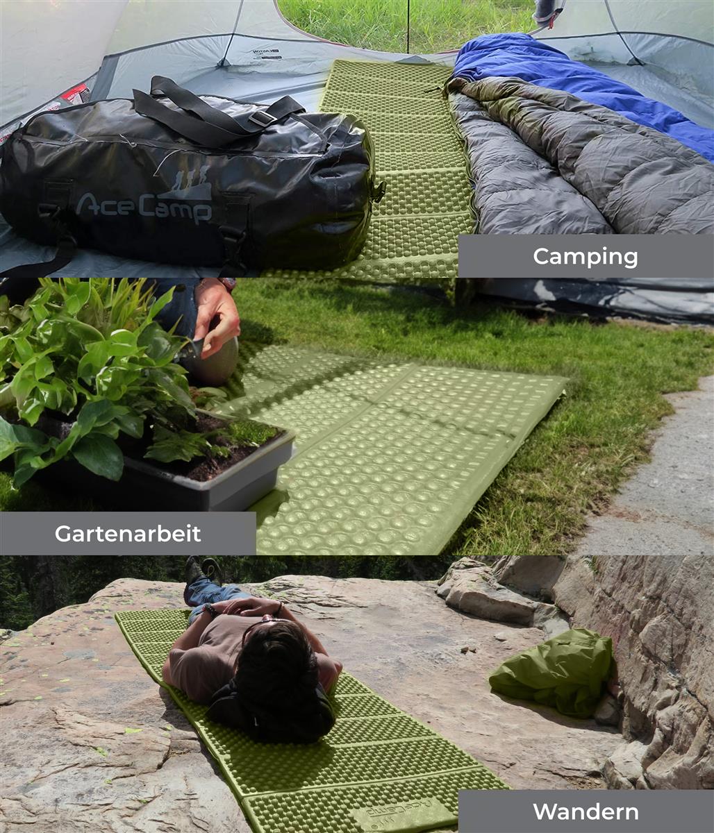 AceCamp Chill Star Liegematte grün – aufgeklappt auf Campingwiese liegend