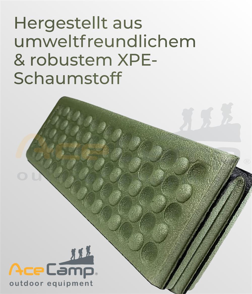 AceCamp Thermositzkissen grün mit Verpackung und Produktbeschriftung