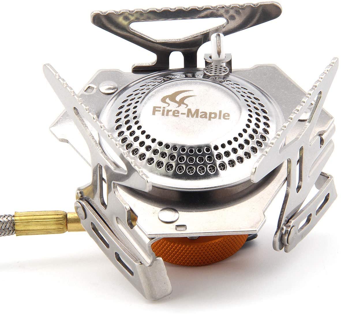 Fire-Maple FMS-105 Kocher aufgeklappt mit Gaskartusche verbunden
