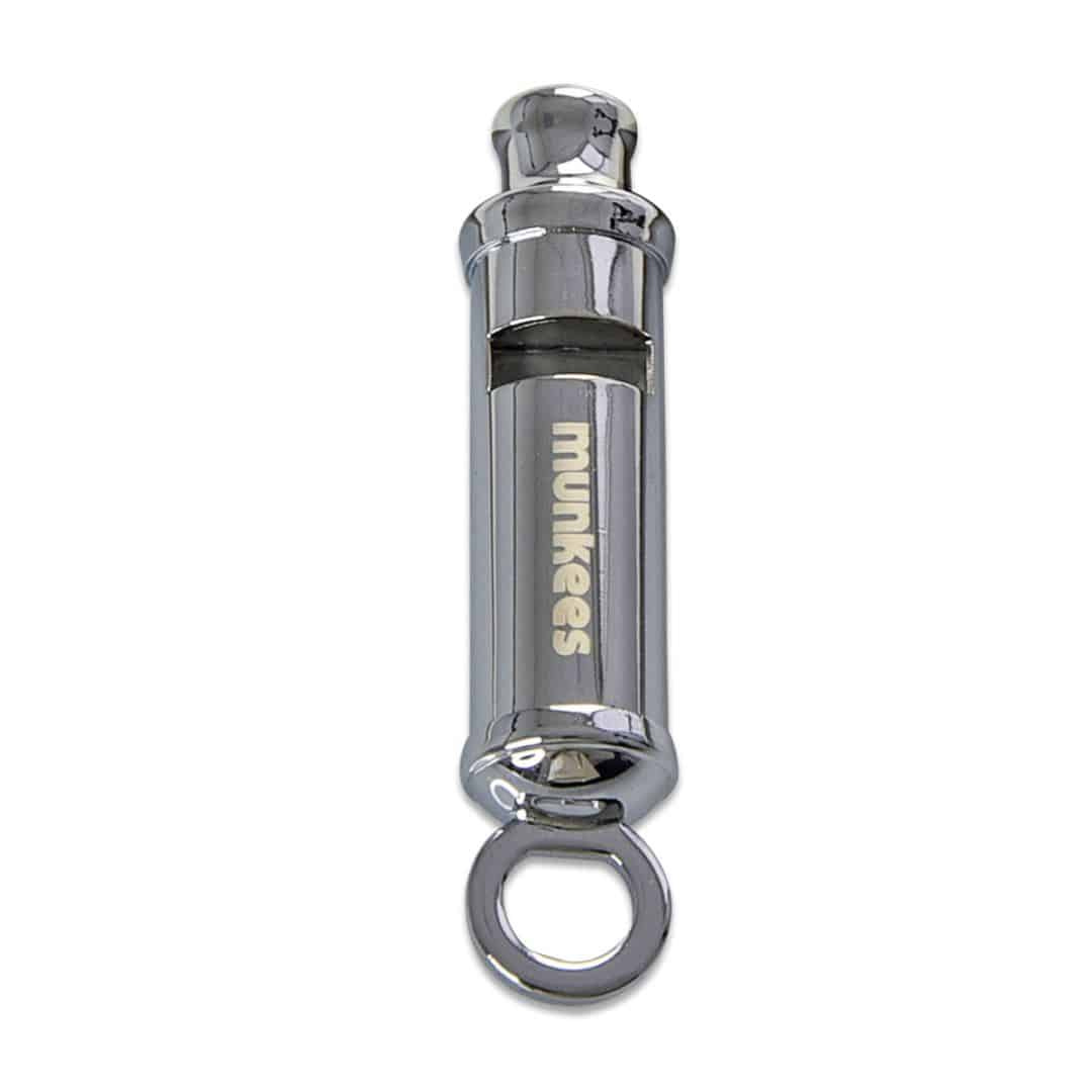 munkees Pfeife BOBBY Notfallpfeife aus Aluminium in Silber Frontansicht