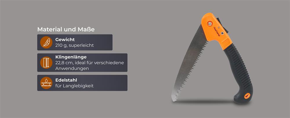 AceCamp Faltbare Klappsäge aufgeklappt mit sichtbarer Sägeblatt-Verzahnung
