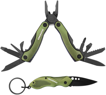 Munkees Multi Duo Olive Schlüsselanhänger mit Tools in Olivgrün Frontansicht